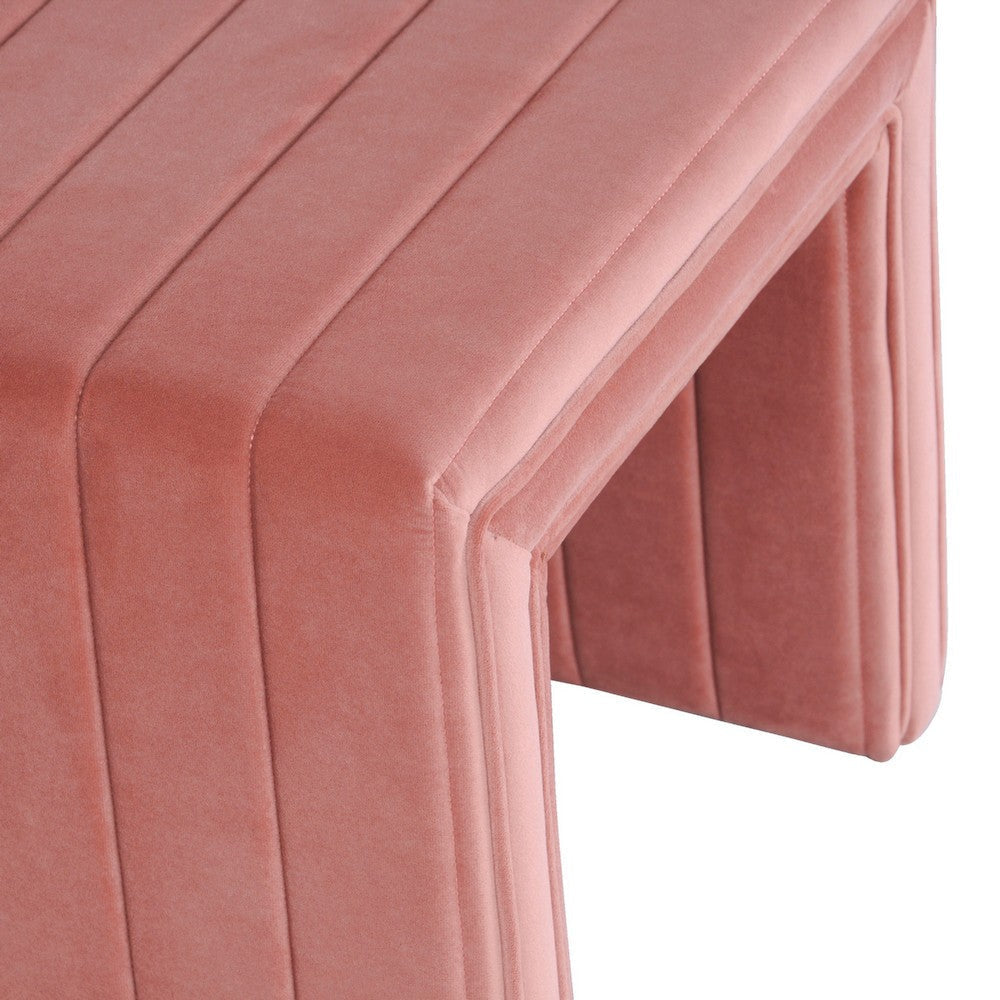 Ada Footstool Ottoman with Channel Tufted Blush Pink Velvet | 19’’