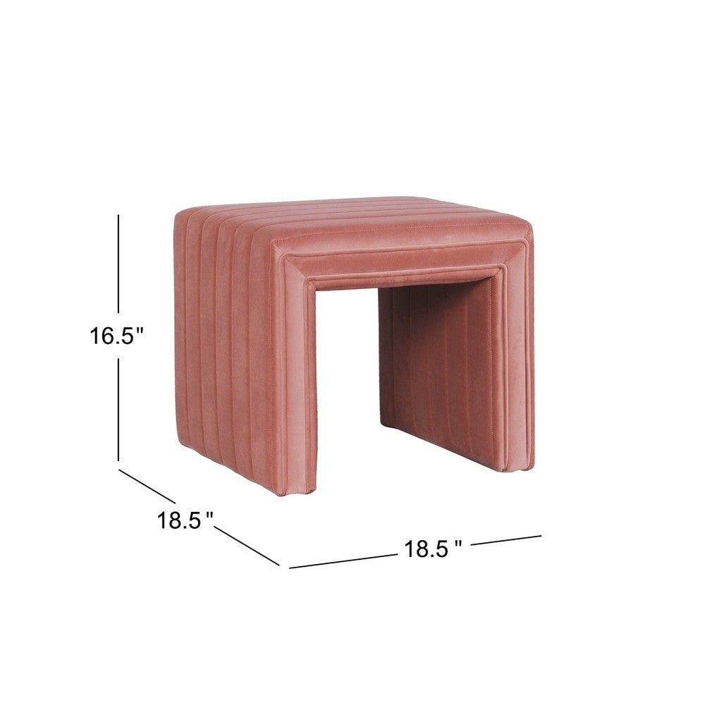Ada Footstool Ottoman with Channel Tufted Blush Pink Velvet | 19’’