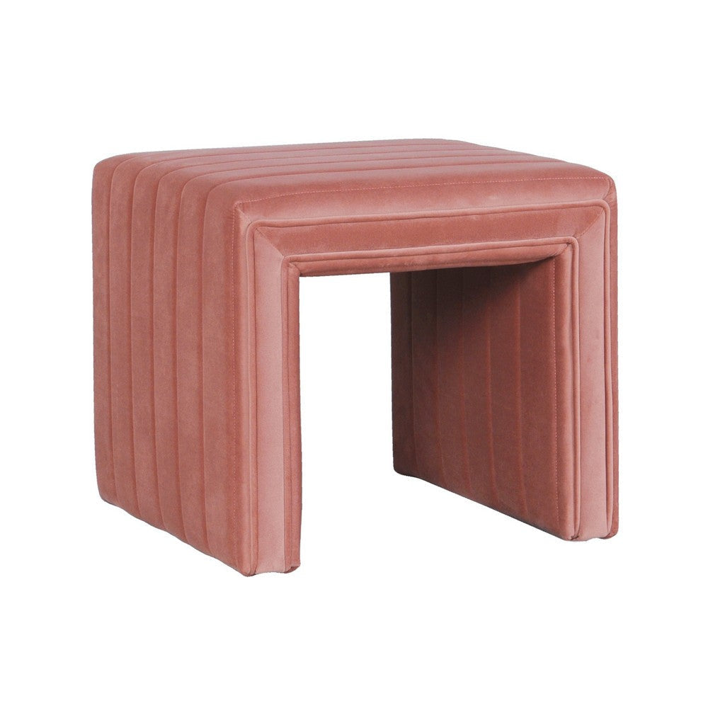 Ada Footstool Ottoman with Channel Tufted Blush Pink Velvet | 19"