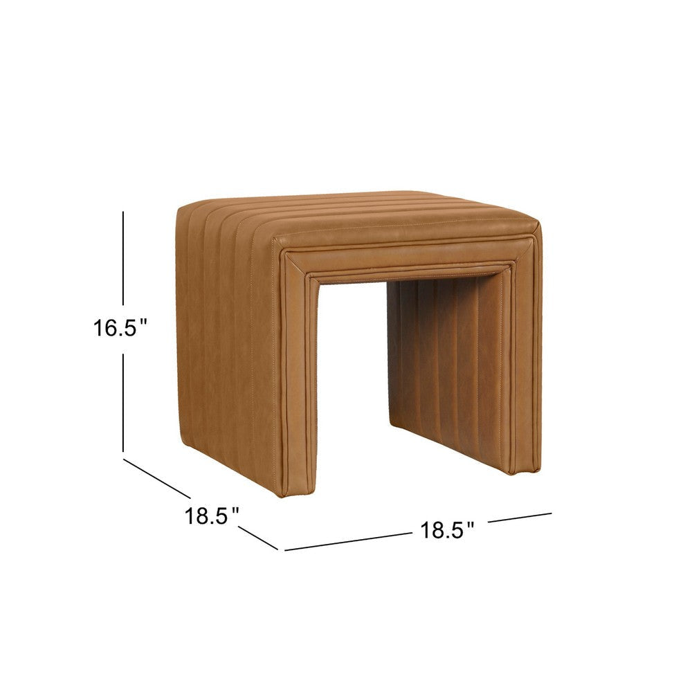 Ada Footstool Ottoman | Channel Tuft Caramel Brown Faux Leather 19’’