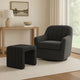 Ada Footstool Ottoman | Channel Tufted Black Faux Leather | 19"