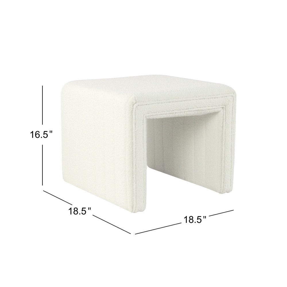 Ada Footstool Ottoman | Channel Tufted Cream White Boucle | 19’’ BM334157