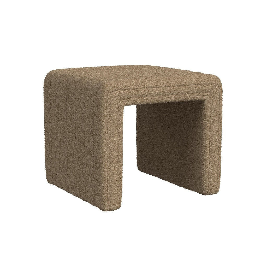 Ada Footstool Ottoman | Channel Tufted Taupe Brown Boucle | 19"