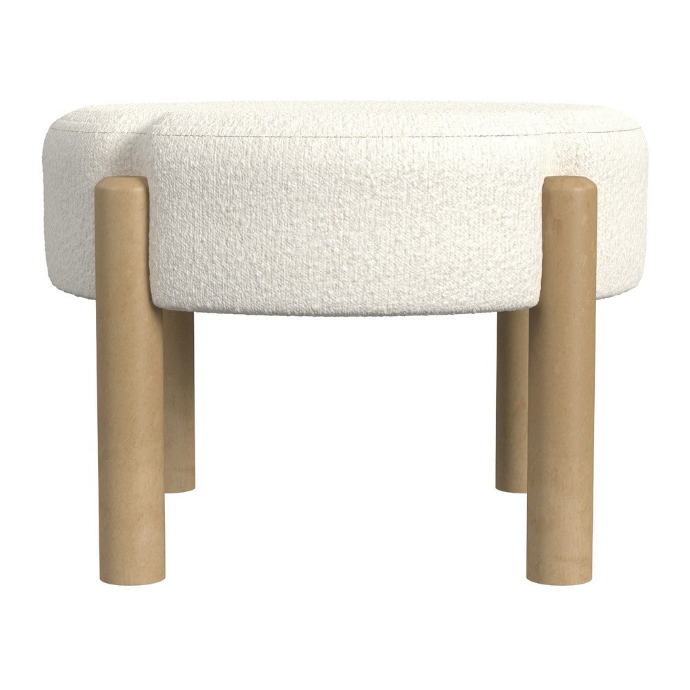 Eli 22’’ Ottoman Footstool | Cream Boucle and Natural Brown Hardwood BM334164