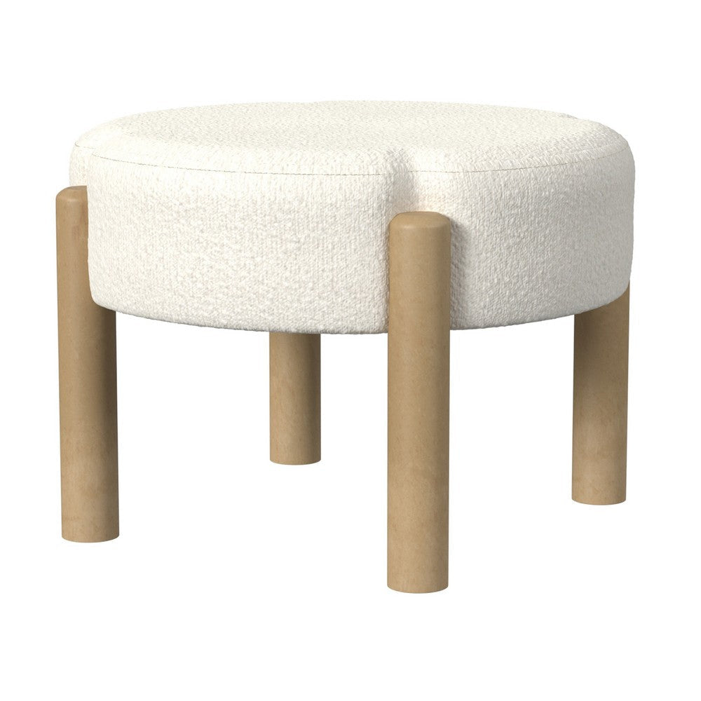 Eli 22’’ Ottoman Footstool | Cream Boucle and Natural Brown Hardwood BM334164