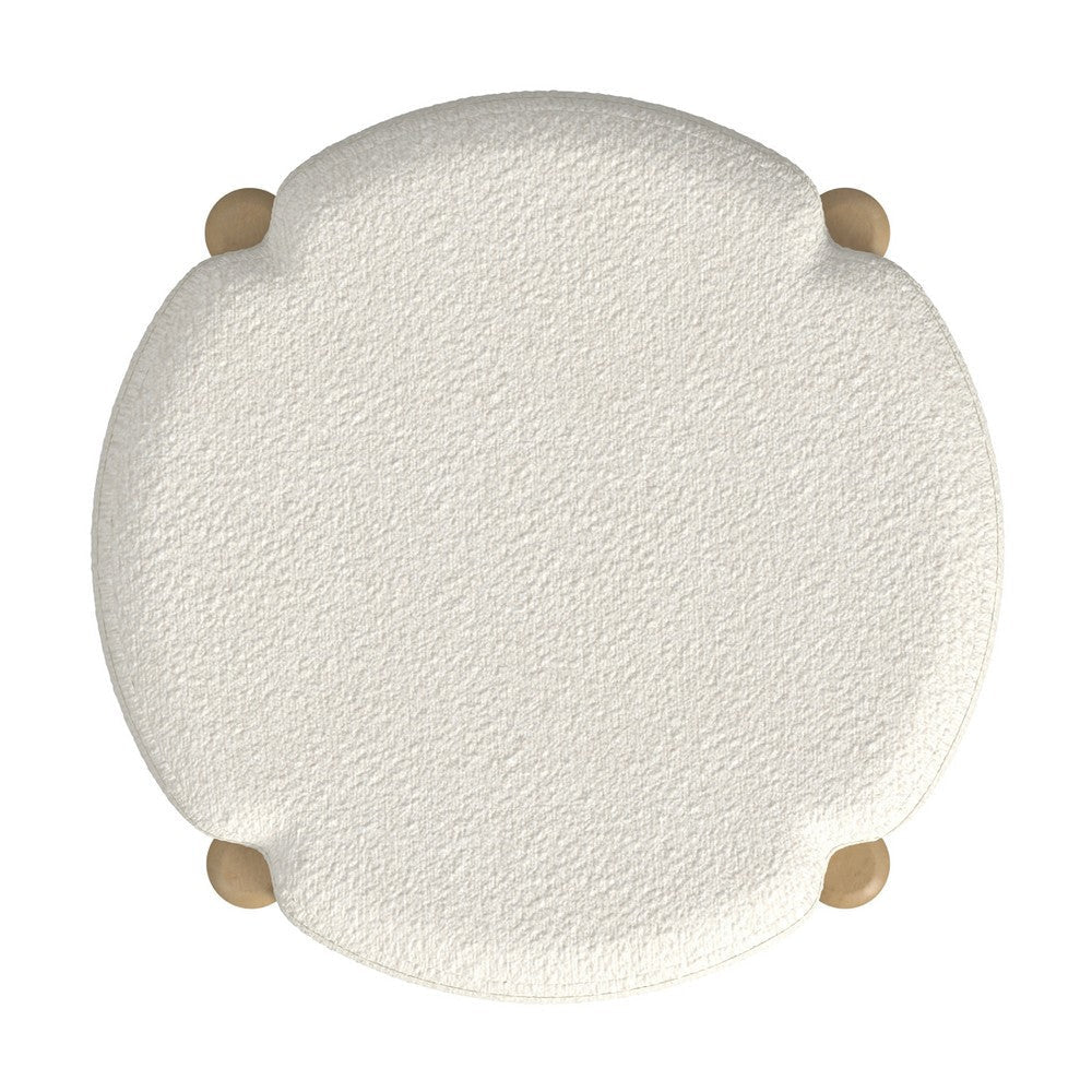 Eli 22’’ Ottoman Footstool | Cream Boucle and Natural Brown Hardwood BM334164