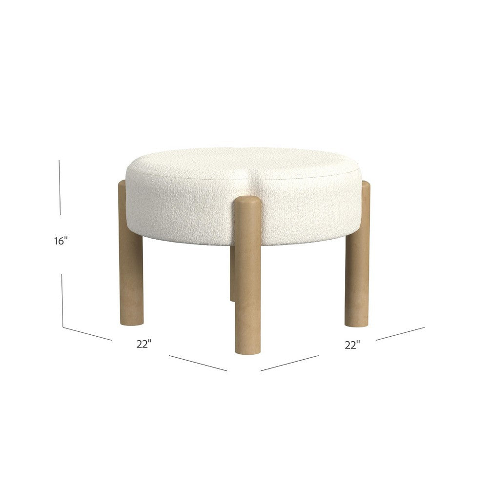 Eli 22’’ Ottoman Footstool | Cream Boucle and Natural Brown Hardwood BM334164