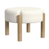 Eli 22" Ottoman Footstool | Cream Boucle and Natural Brown Hardwood