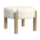 Eli 22" Ottoman Footstool | Cream Boucle and Natural Brown Hardwood