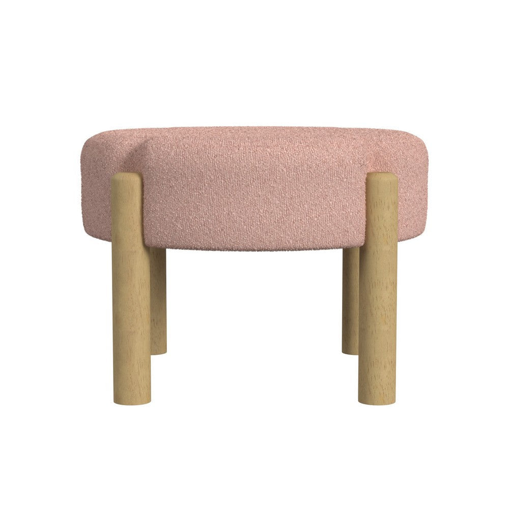 Eli 22’’ Ottoman Footstool | Blush Pink Boucle and Natural Hardwood BM334166