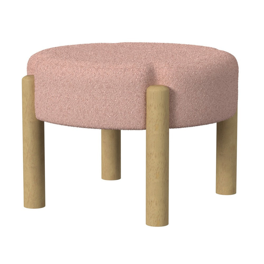 Eli 22’’ Ottoman Footstool | Blush Pink Boucle and Natural Hardwood BM334166