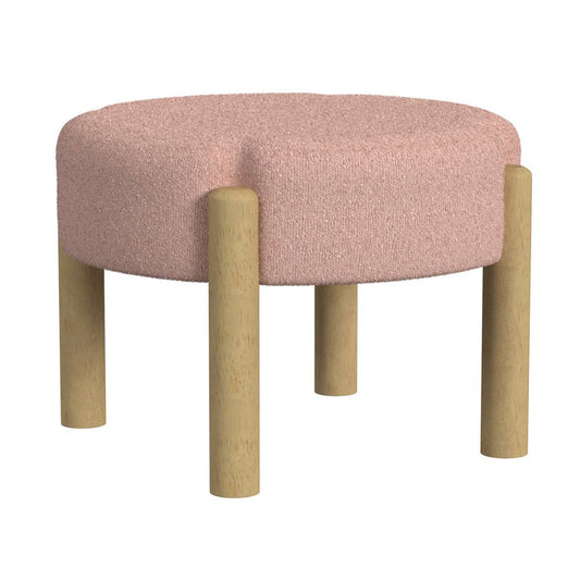 Eli 22" Ottoman Footstool | Blush Pink Boucle and Natural Hardwood