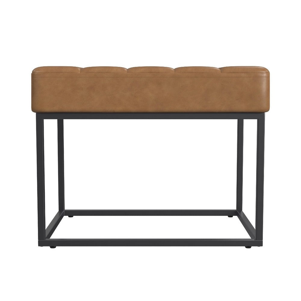 Kai Ottoman Footstool | Carmel Brown Faux Leather | Black Metal | 22’’ BM334167