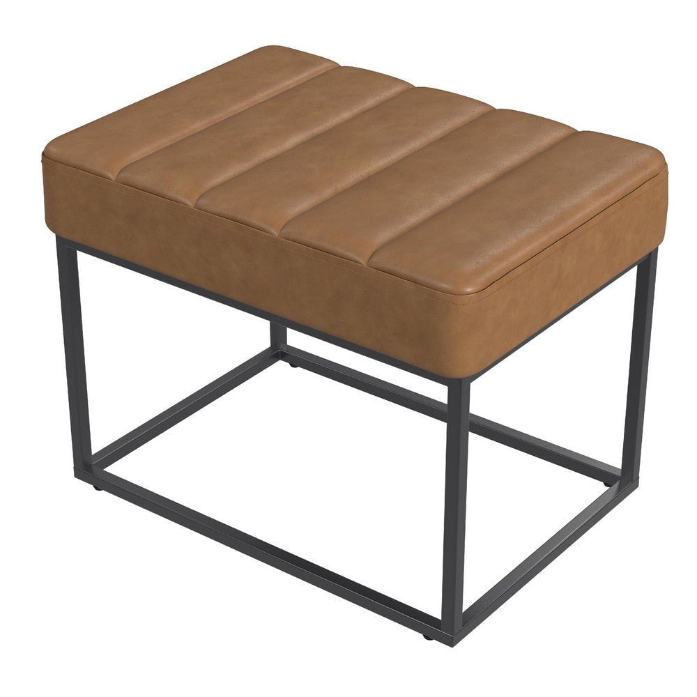 Kai Ottoman Footstool | Carmel Brown Faux Leather | Black Metal | 22’’ BM334167