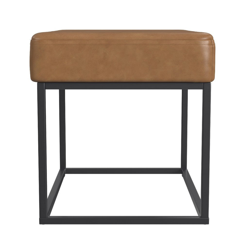 Kai Ottoman Footstool | Carmel Brown Faux Leather | Black Metal | 22’’ BM334167