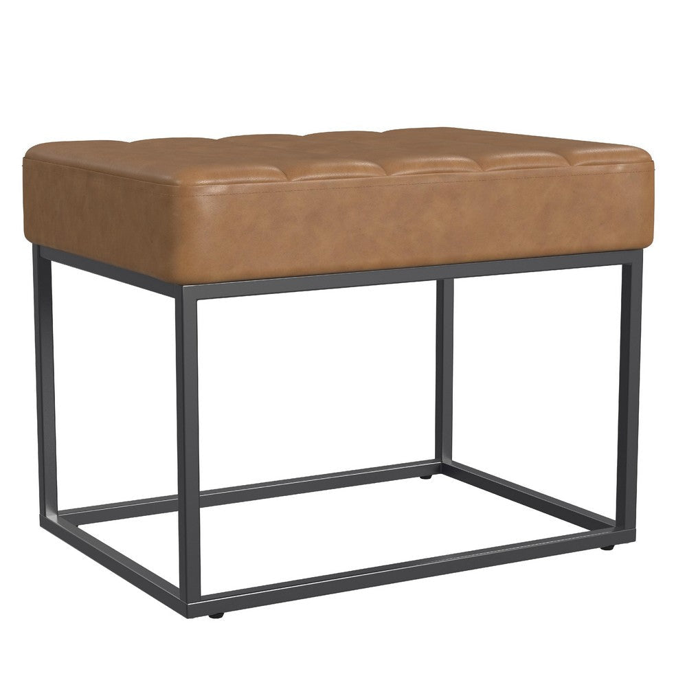 Kai Ottoman Footstool | Carmel Brown Faux Leather | Black Metal | 22"