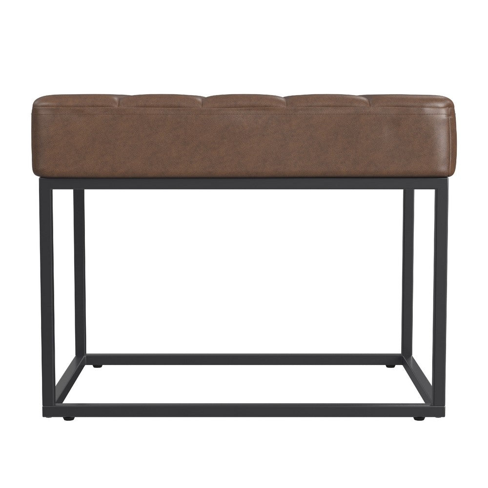 Kai Ottoman Footstool | Dark Brown Faux Leather | Black Metal | 22"
