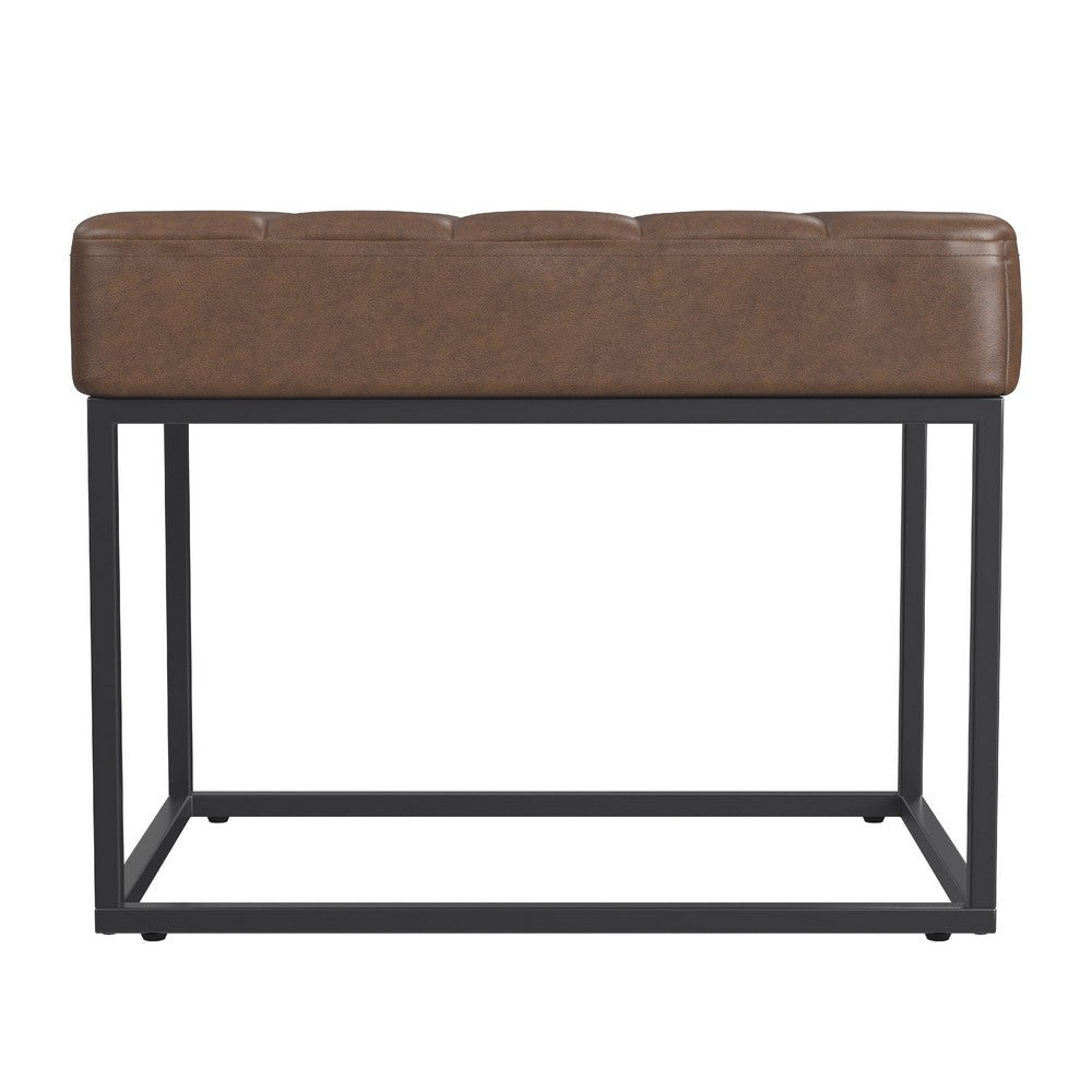 Kai Ottoman Footstool | Dark Brown Faux Leather | Black Metal | 22’’ BM334168