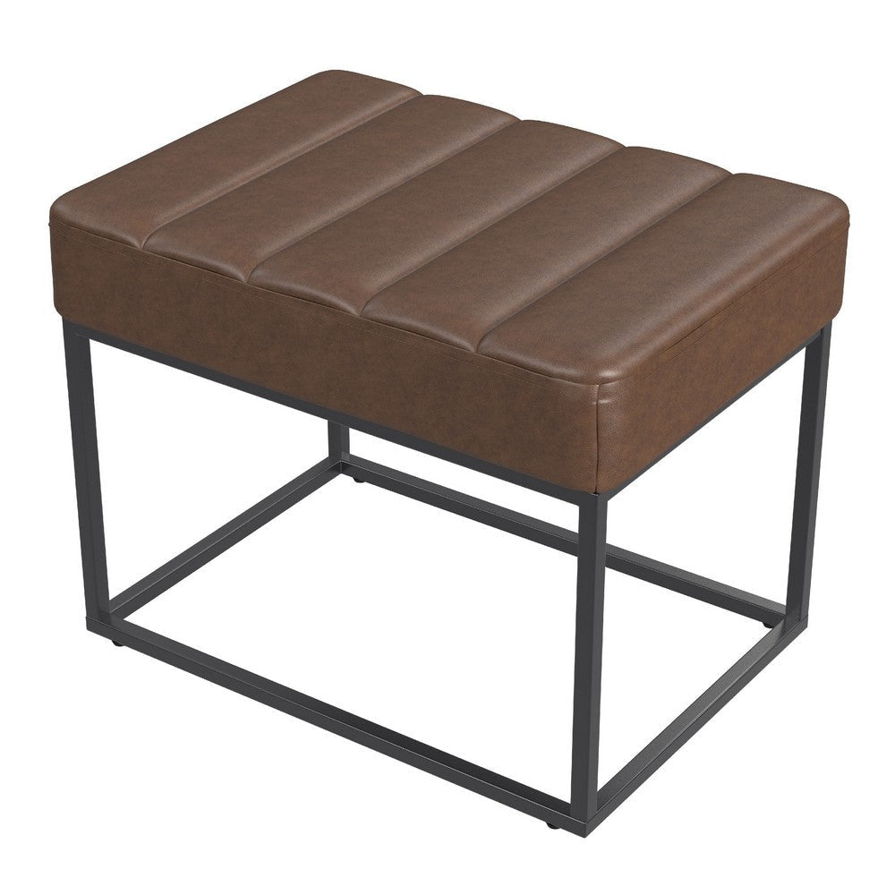 Kai Ottoman Footstool | Dark Brown Faux Leather | Black Metal | 22’’ BM334168