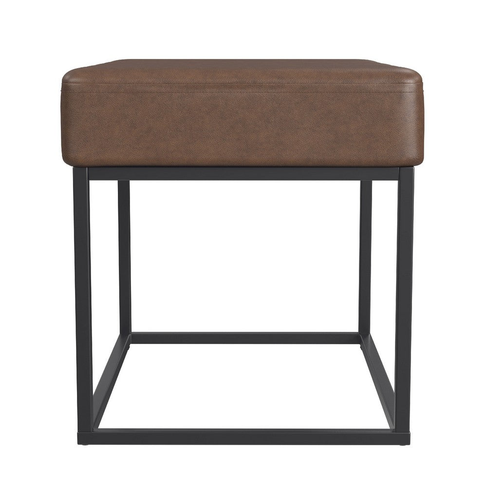 Kai Ottoman Footstool | Dark Brown Faux Leather | Black Metal | 22"