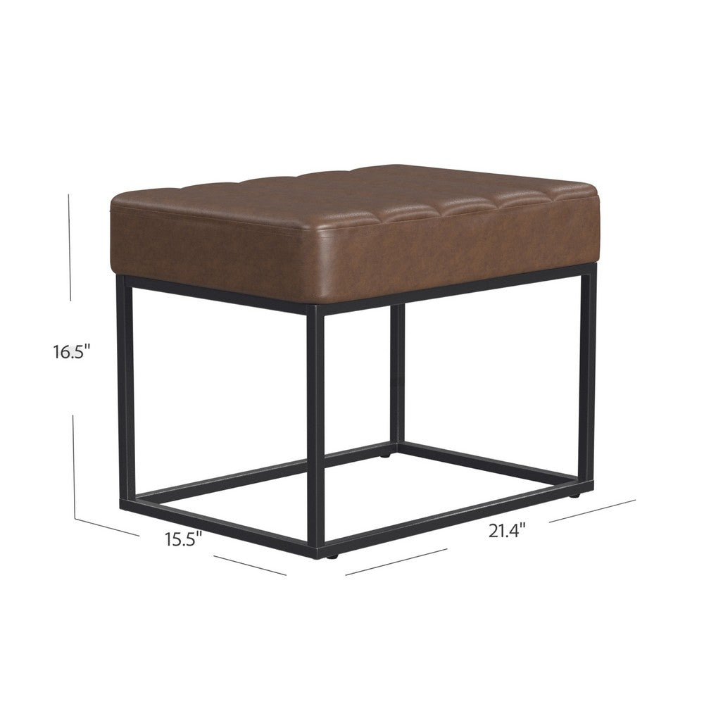 Kai Ottoman Footstool | Dark Brown Faux Leather | Black Metal | 22"