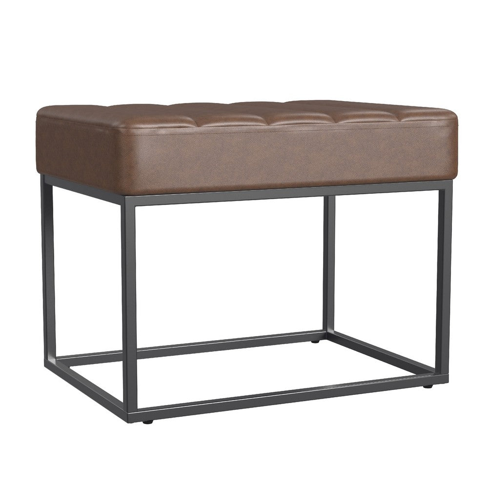 Kai Ottoman Footstool | Dark Brown Faux Leather | Black Metal | 22"