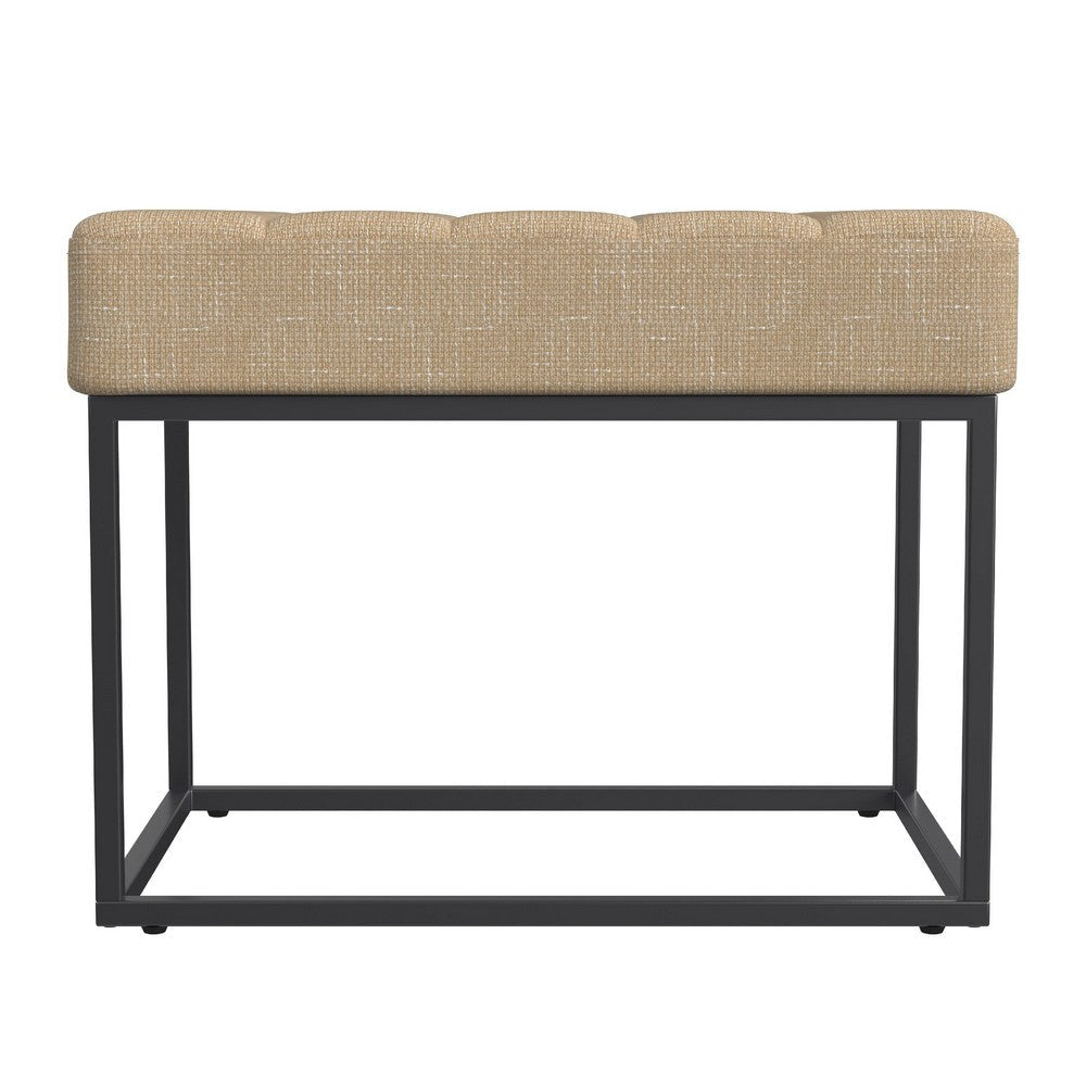 Kai Ottoman Footstool | Light Brown Woven Fabric | Black Metal | 22’’ BM334169