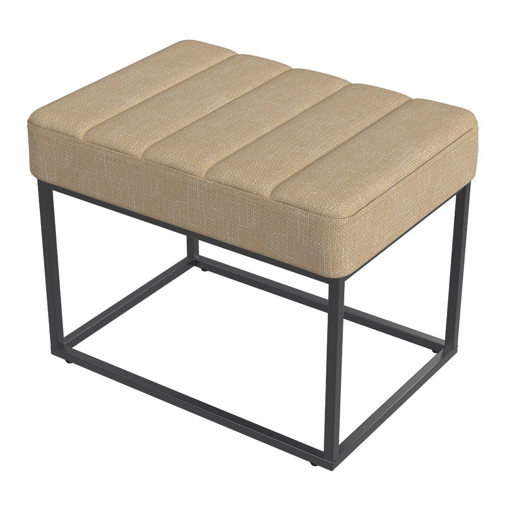 Kai Ottoman Footstool | Light Brown Woven Fabric | Black Metal | 22’’ BM334169