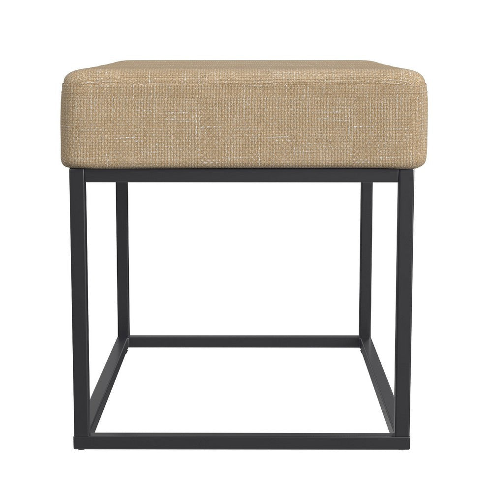 Kai Ottoman Footstool | Light Brown Woven Fabric | Black Metal | 22’’ BM334169