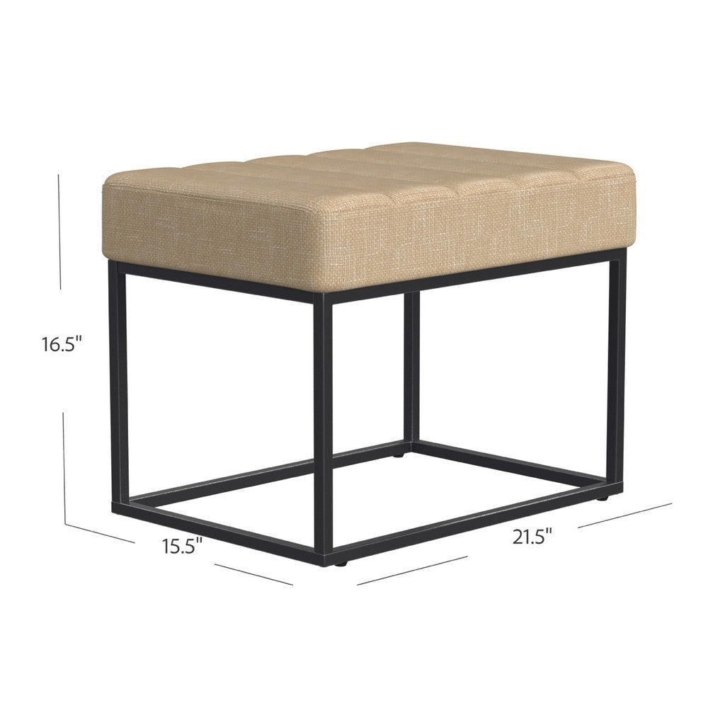 Kai Ottoman Footstool | Light Brown Woven Fabric | Black Metal | 22’’ BM334169