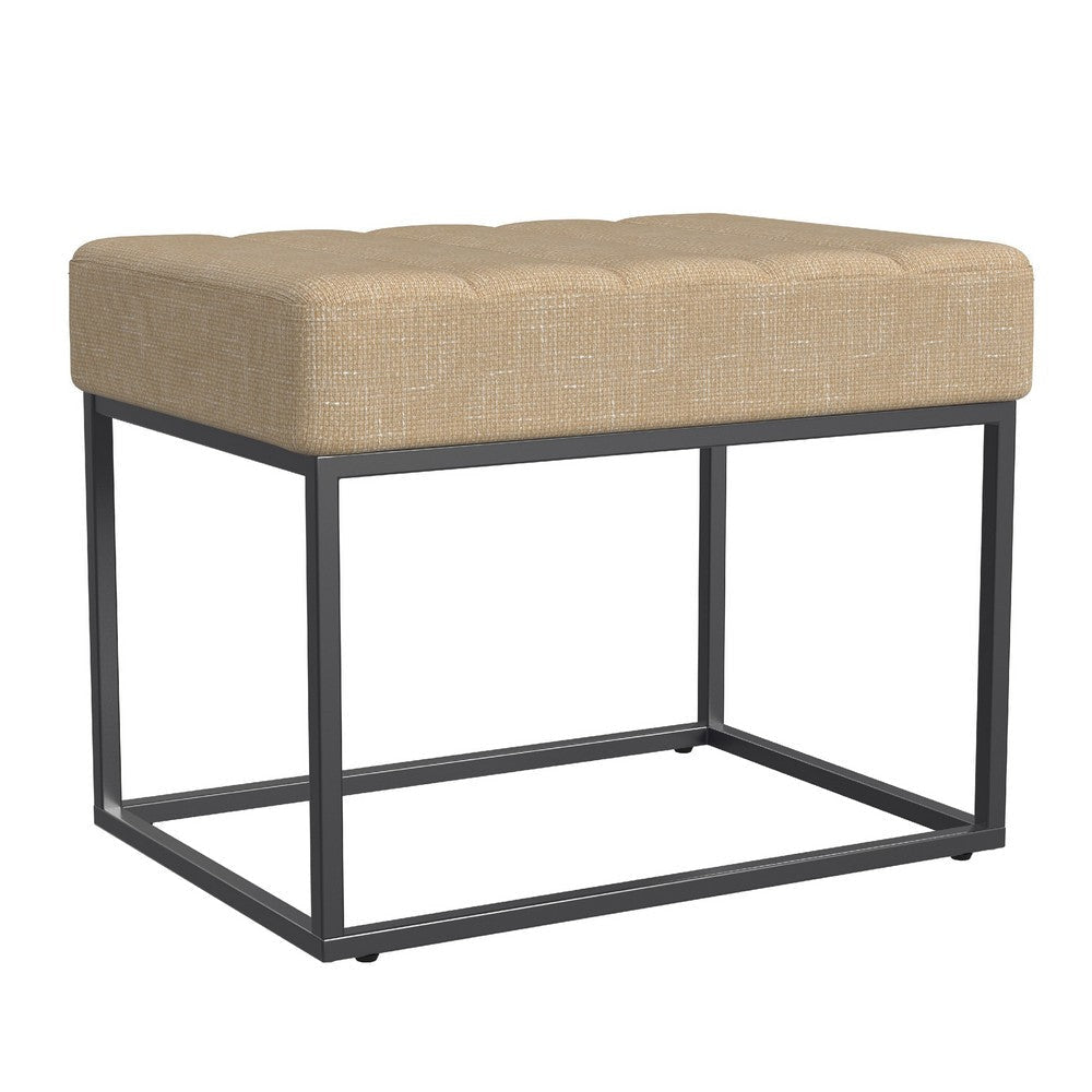 Kai Ottoman Footstool | Light Brown Woven Fabric | Black Metal | 22"