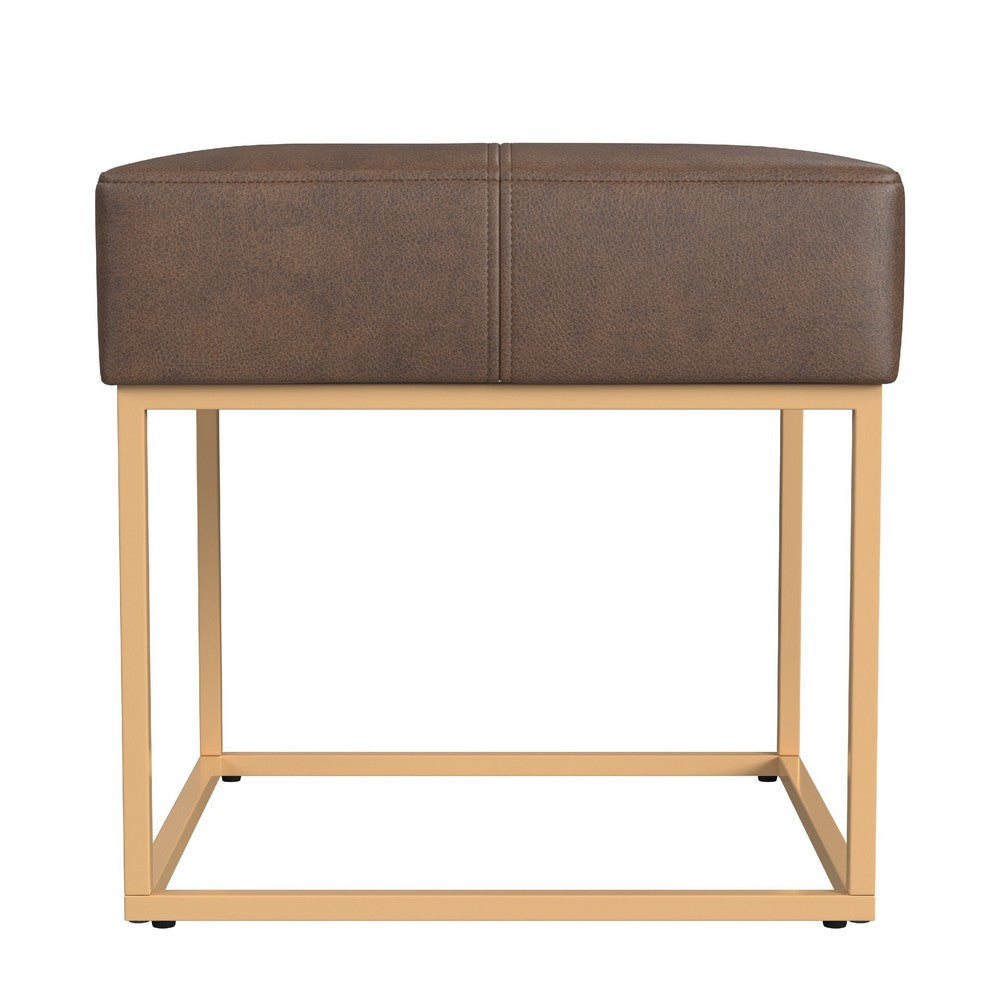 Kai Ottoman Footstool | Brown Faux Leather | Gold Metal | 18’’ Square BM334171