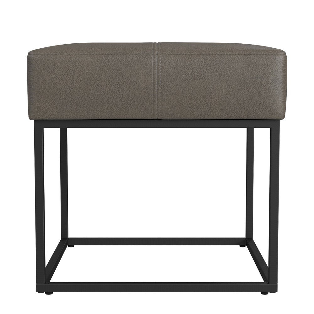 Kai Ottoman Footstool | Gray Faux Leather | Black Metal | 18’’ Square BM334172