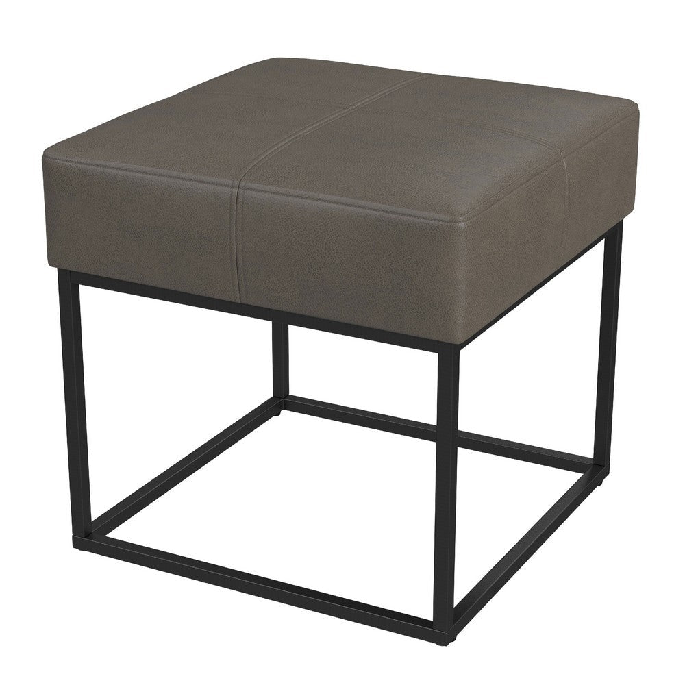Kai Ottoman Footstool | Gray Faux Leather | Black Metal | 18’’ Square BM334172