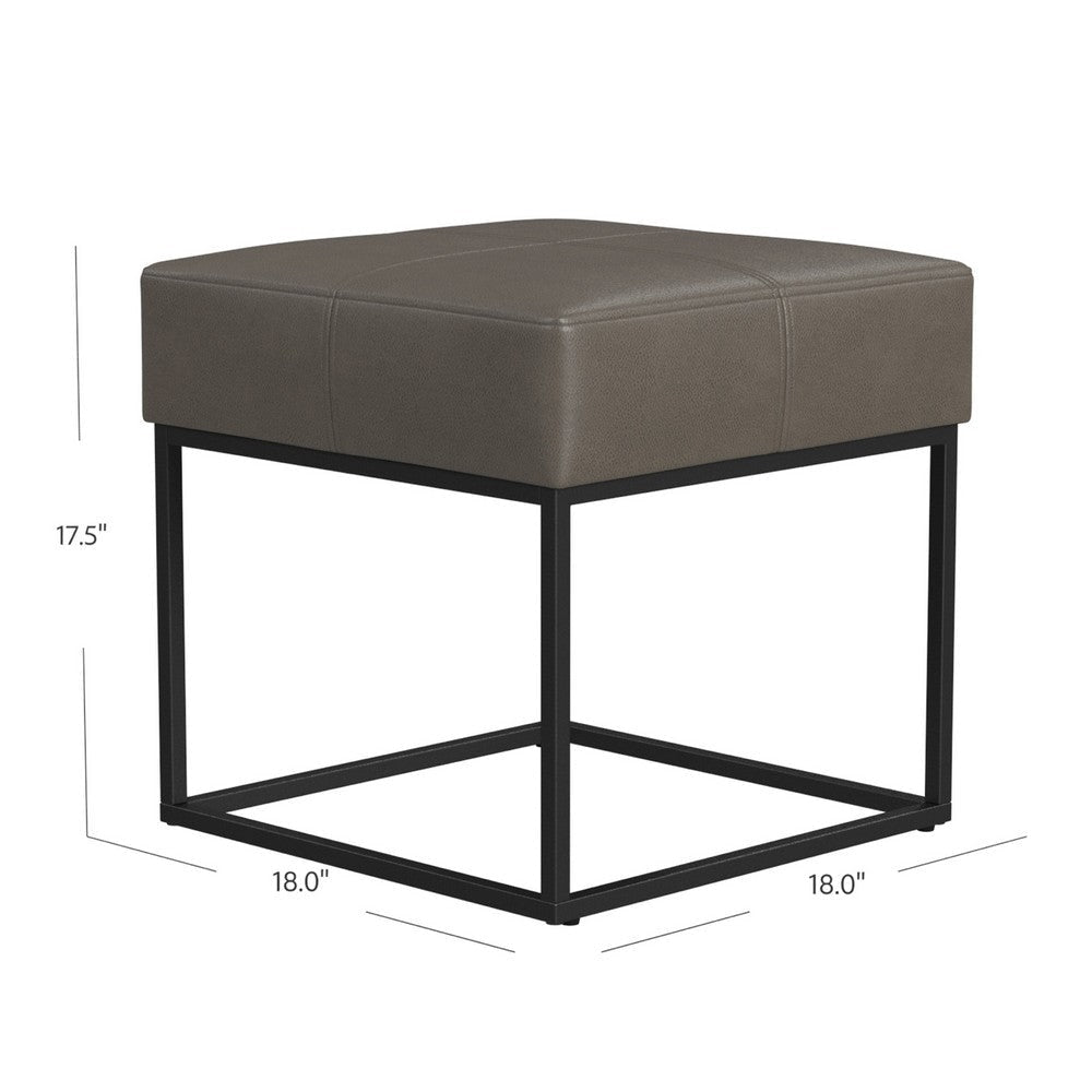 Kai Ottoman Footstool | Gray Faux Leather | Black Metal | 18’’ Square BM334172