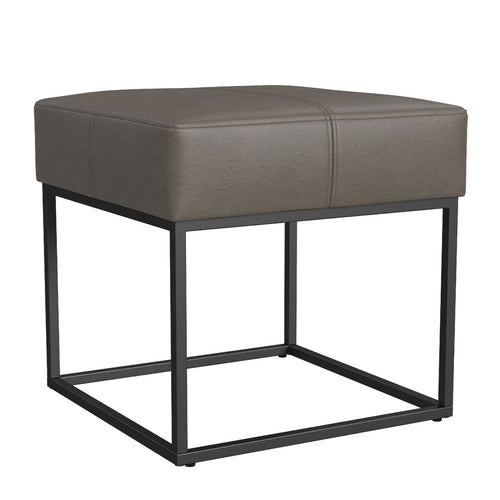 Kai Ottoman Footstool | Gray Faux Leather | Black Metal | 18" Square