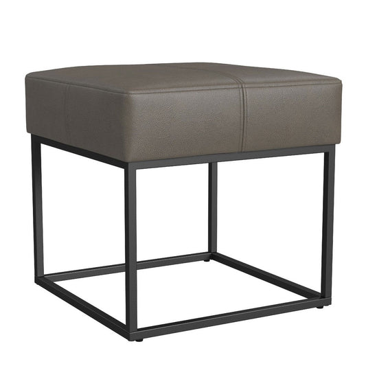 Kai Ottoman Footstool | Gray Faux Leather | Black Metal | 18" Square