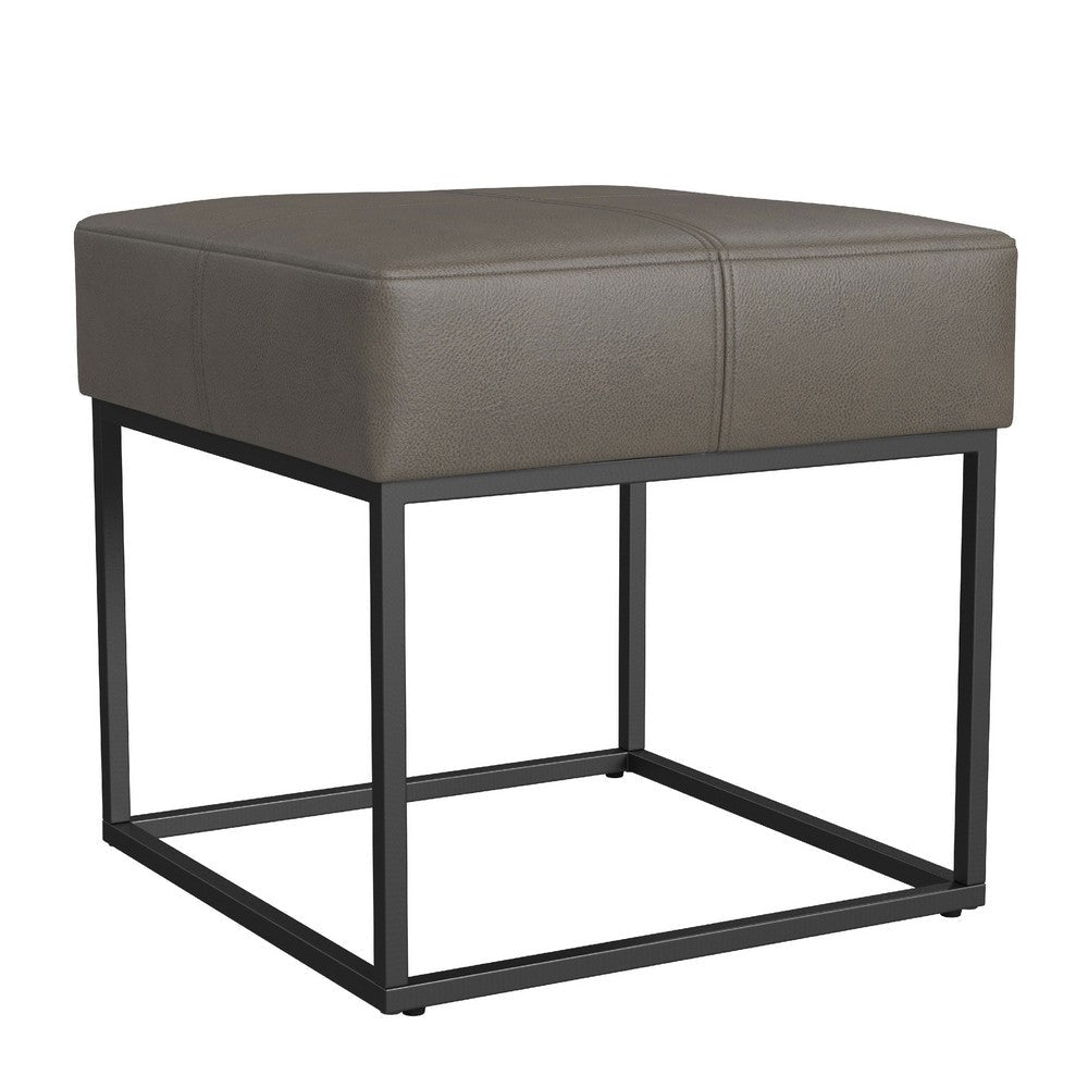 Kai Ottoman Footstool | Gray Faux Leather | Black Metal | 18" Square