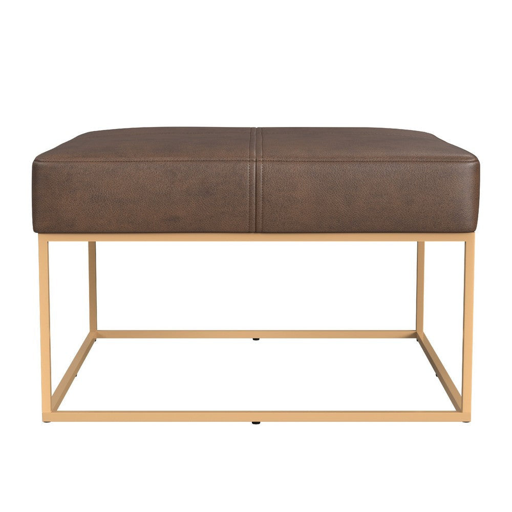 Kai Ottoman | Brown Faux Leather and Gold Metal | 28’’ Square BM334173