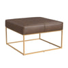 Kai Ottoman | Brown Faux Leather and Gold Metal | 28" Square