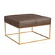 Kai Ottoman | Brown Faux Leather and Gold Metal | 28" Square