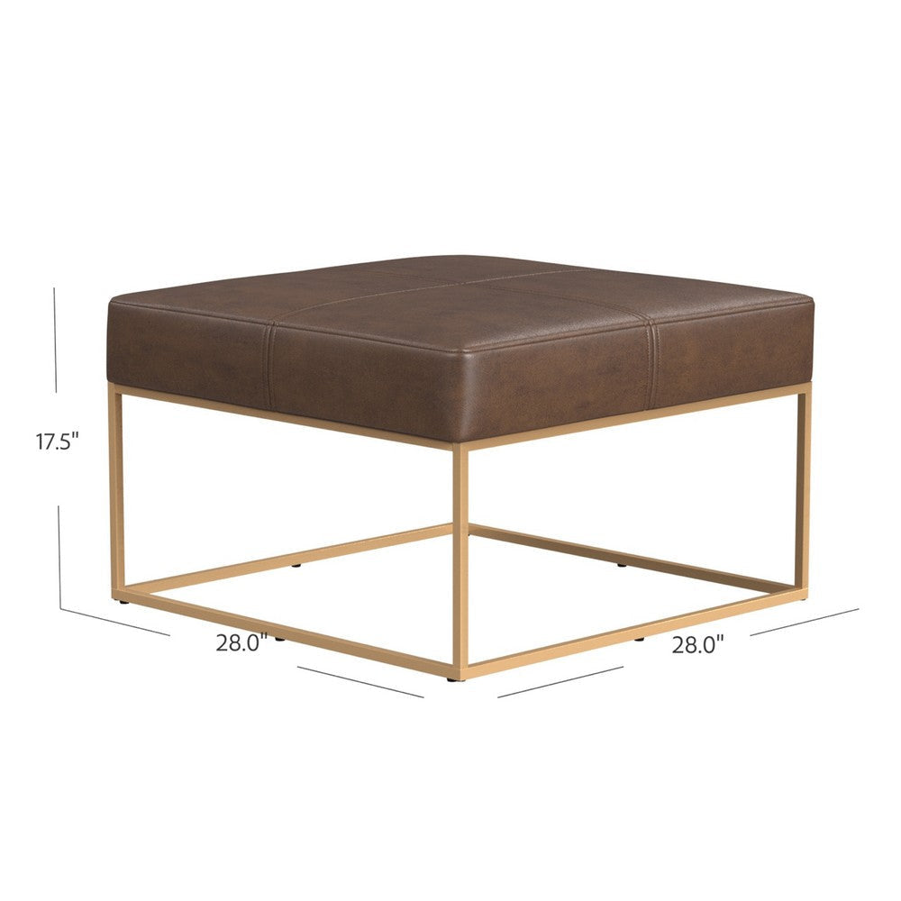 Kai Ottoman | Brown Faux Leather and Gold Metal | 28’’ Square BM334173