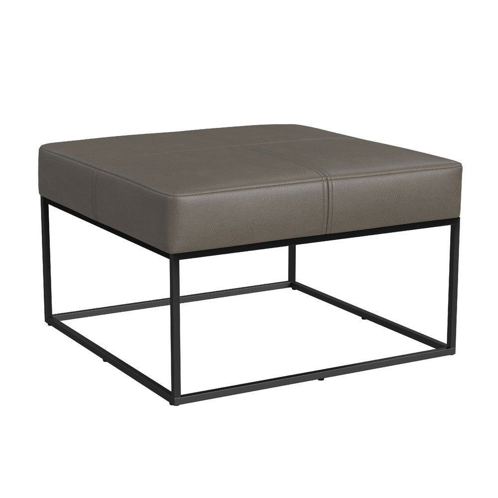 Kai Ottoman | Pewter Gray Faux Leather and Black Metal | 28" Square