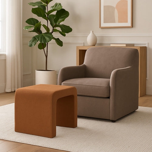 Ari Ottoman Footstool | Arc Shape with Rust Orange Velvet | 22"