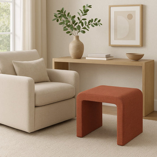 Ari Ottoman Footstool | Arc Shape with Rich Pink Chenille | 22"