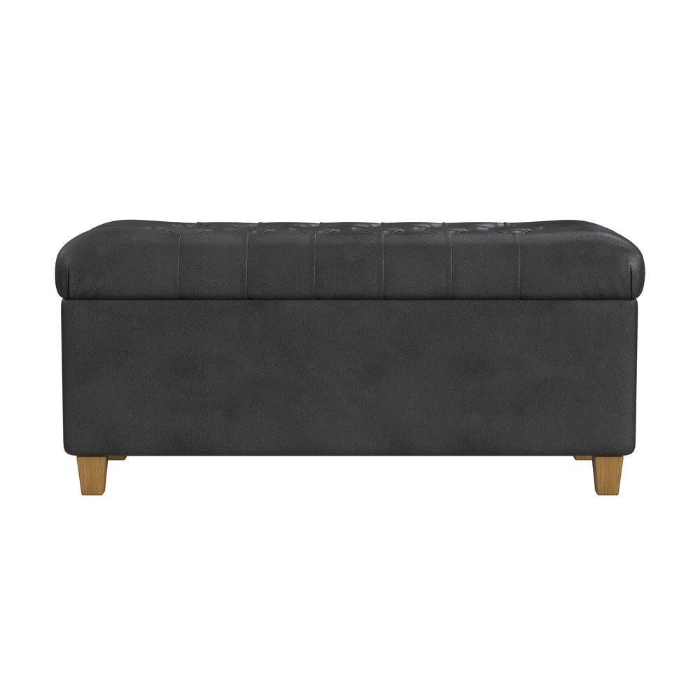 Bea Storage Ottoman Bench with Tufted Black Faux Leather | 40’’ BM334182