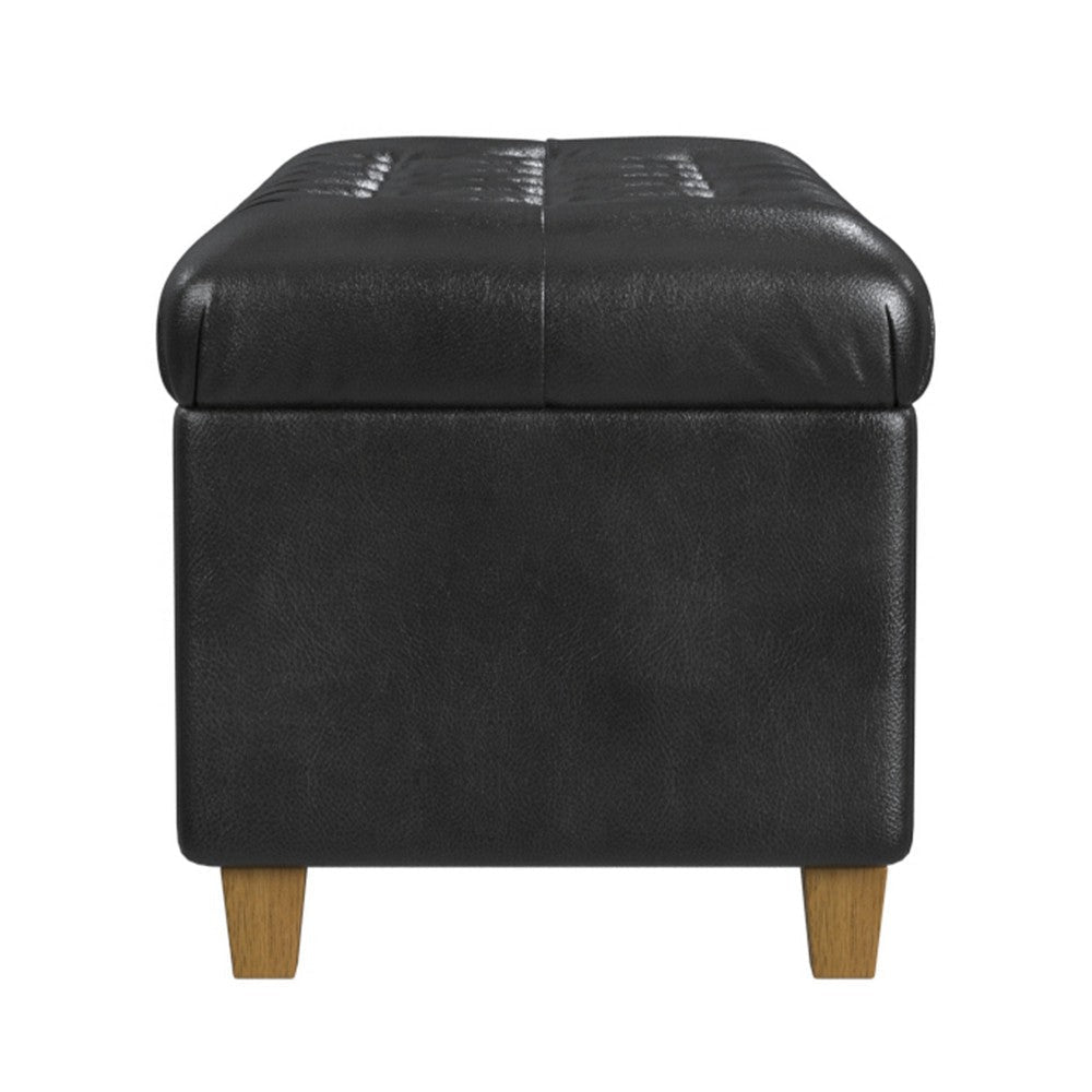 Bea Storage Ottoman Bench with Tufted Black Faux Leather | 40’’ BM334182