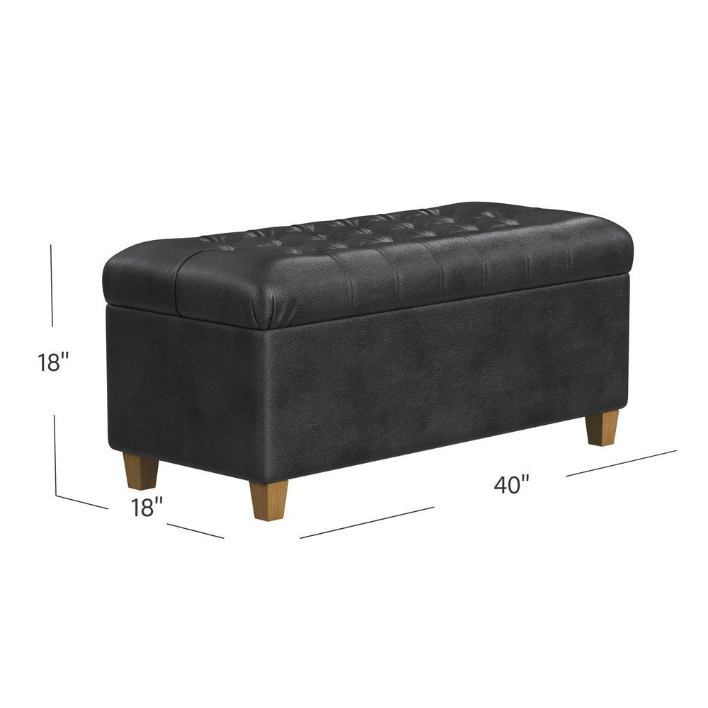 Bea Storage Ottoman Bench with Tufted Black Faux Leather | 40’’ BM334182