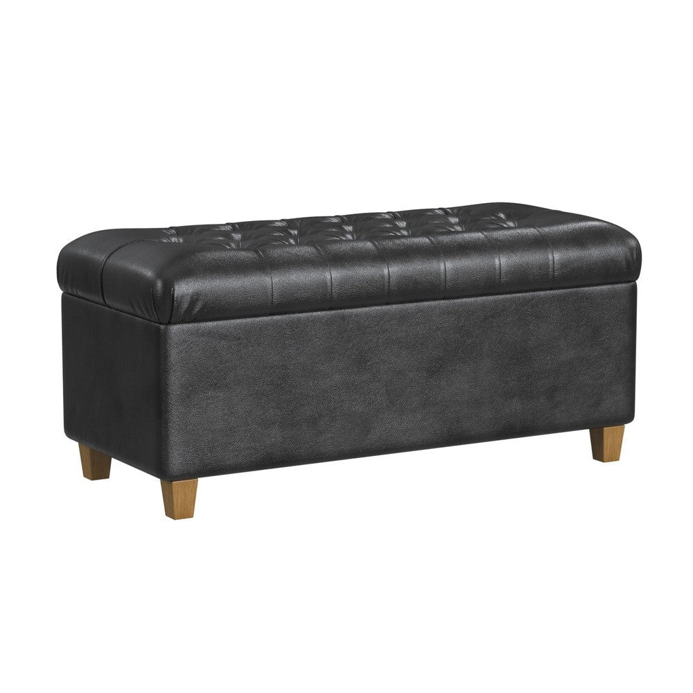 Bea Storage Ottoman Bench with Tufted Black Faux Leather | 40"