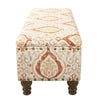 Ava Storage Accent Bench | 42’’ Orange and Cream Medallion Design